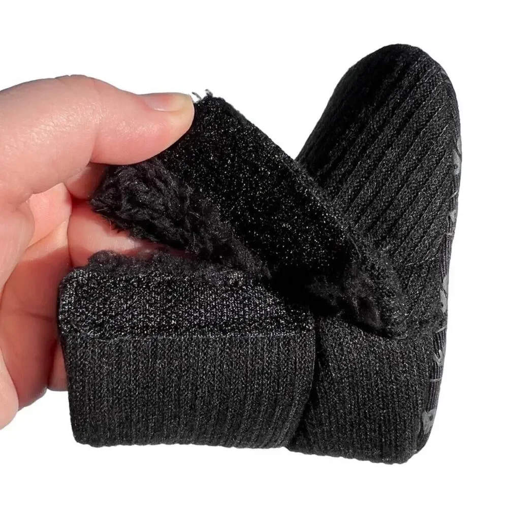 myggpp Baby Infant Booties Ankle Boots with Bow Black Soft Sole Fleece Lined